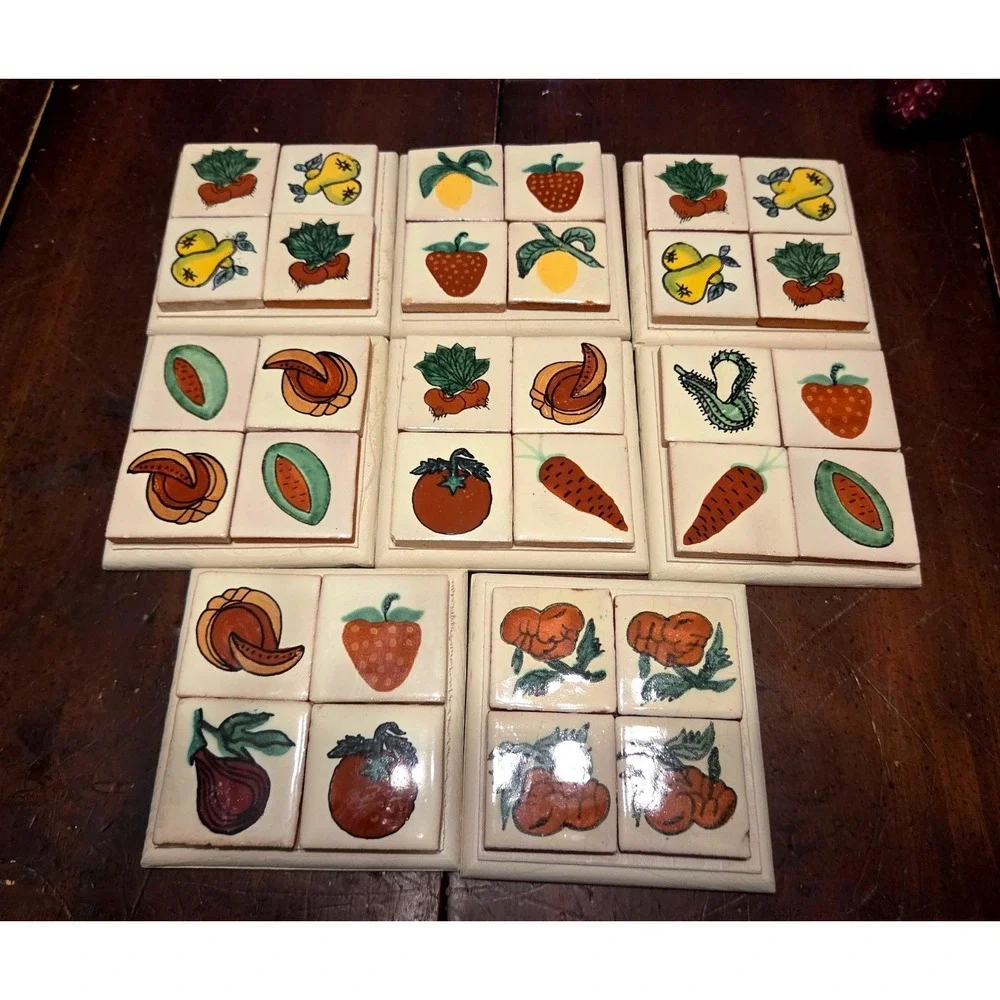 Vintage Hand Painted Ceramic Tile Coaster Fruit Vegetable Folk Art Your Choice